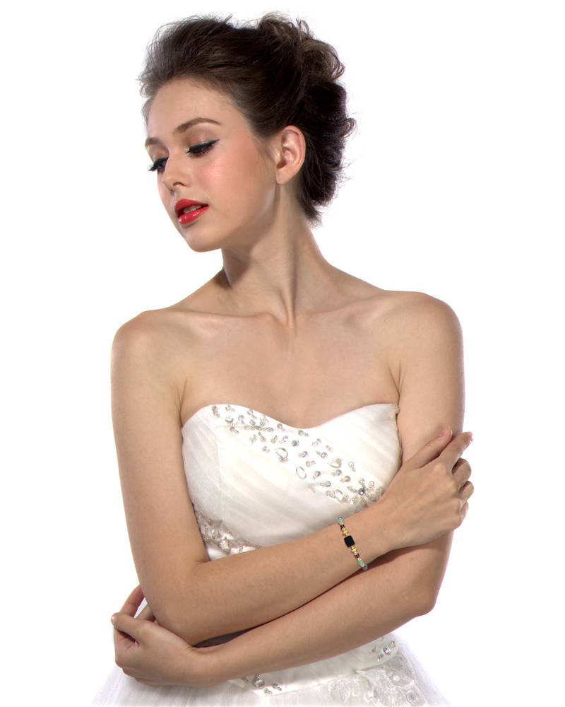 Black Agate Fluorite And Green Aventurine 7 Inches Beads Bracelet For Women