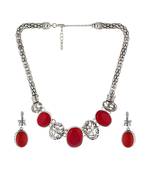 Oxide Silver and Red colour Necklace Set for Girls and Women