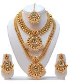 Antique flower design multicolor semi bridal necklace set