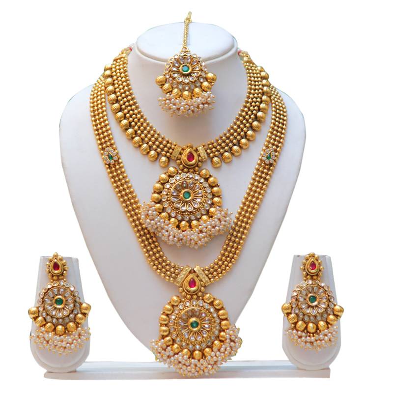 Antique flower design multicolor semi bridal necklace set