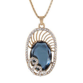 Gold Grey Stone Pendant with Chain For 