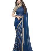 blue printed georgette saree with blouse