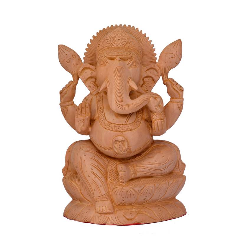 Wooden Ganesh Statue - Lord Ganesha Wood Sculpture Elephant Hindu Deity God Figurine