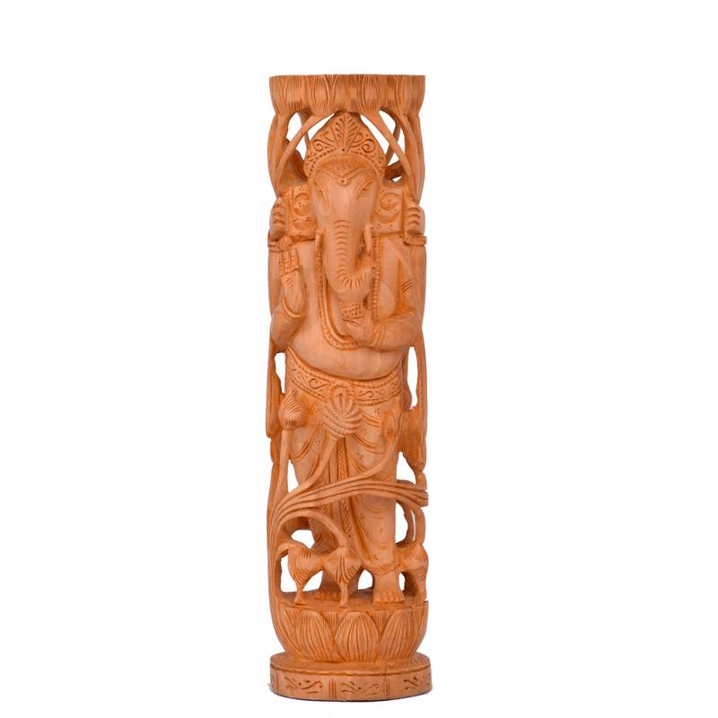 Antique Handmade Wooden Art Work Standing God Of Good Luck Statue