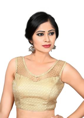 Gold Printed Net And Silk V Neck Blouse Readymade-Blouse 1