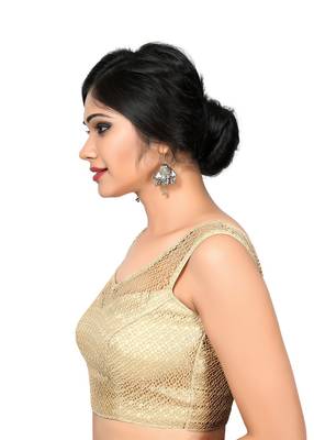 Gold Printed Net And Silk V Neck Blouse Readymade-Blouse 2