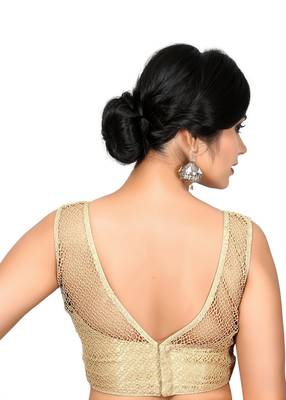 Gold Printed Net And Silk V Neck Blouse Readymade-Blouse 3