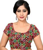 Multicolor Embroidered Silk U Neck Blouse Readymade-Blouse