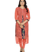 Orange printed georgette georgette-kurtis
