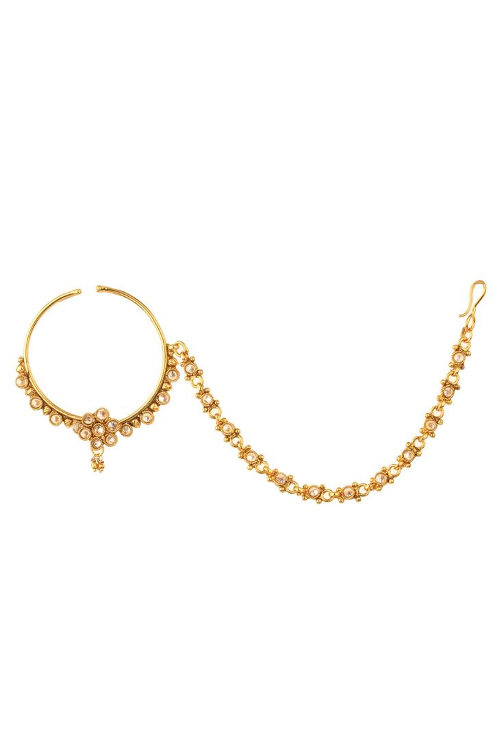 Pure Collection Ethnic Polki Bridal Antique Golden Nath For Women
