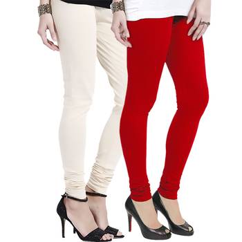 Off-White n Red Churidar Komal Cotton Leggings 1