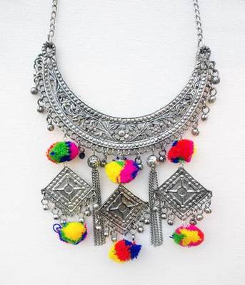 Silver Banjara Pom Pom Necklace 1