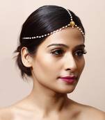 Designer Pearl & Golden Bead Maang Tikka