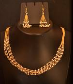 Designer Pearl Stone Golden Chain Necklace set with Matching Earrings