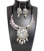 Oxidized Metal Navratri Jewellery Set  White Beads Pendant