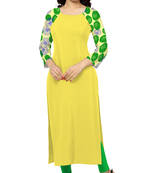 yellow printed crepe stitched kurti