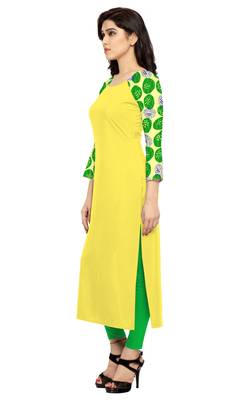 yellow printed crepe stitched kurti 2