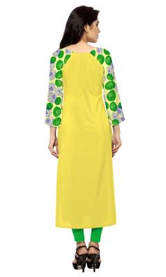 yellow printed crepe stitched kurti 3