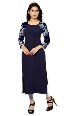 blue printed crepe stitched kurti 1