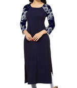 blue printed crepe stitched kurti