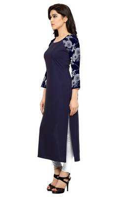 blue printed crepe stitched kurti 2