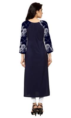 blue printed crepe stitched kurti 3