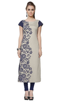 grey printed crepe stitched kurti 1