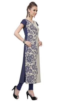 grey printed crepe stitched kurti 2