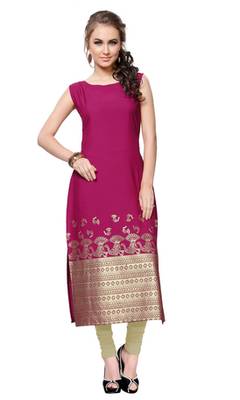 pink printed crepe stitched kurti 1