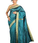 Pavecha's Banarasi Cotton Silk Patta Saree - Plain Patta Dark Blue MK923