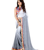 Light grey plain georgette saree with blouse