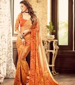 orange crepe printed saree with blouse