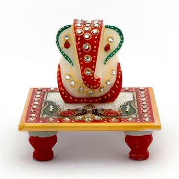 Meenakari work lord ganesha marble pooja chowki 1