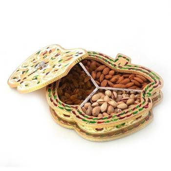 Stylish apple design golden meenakari dryfruit box 2