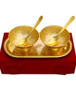German silver two tone lotus shape two bowl and tray with two spoon set