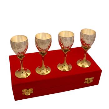 German silver two tone set of four wine glass set 1