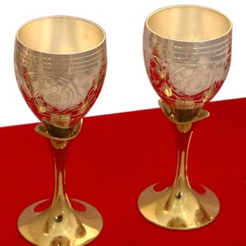 German silver two tone set of four wine glass set 3