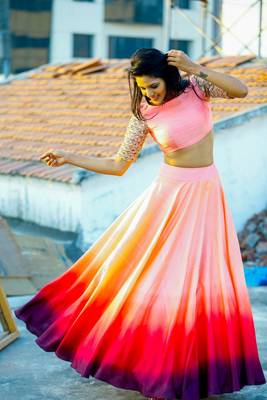 Pink digital print Bangalori silk  lehenga with choli 1