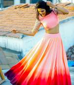 Pink digital print Bangalori silk  lehenga with choli
