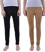 Black and Biscuit plain Cotton leggings-combo
