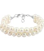 White Fresh Water Pearl Two Strands Bracelet For Women
