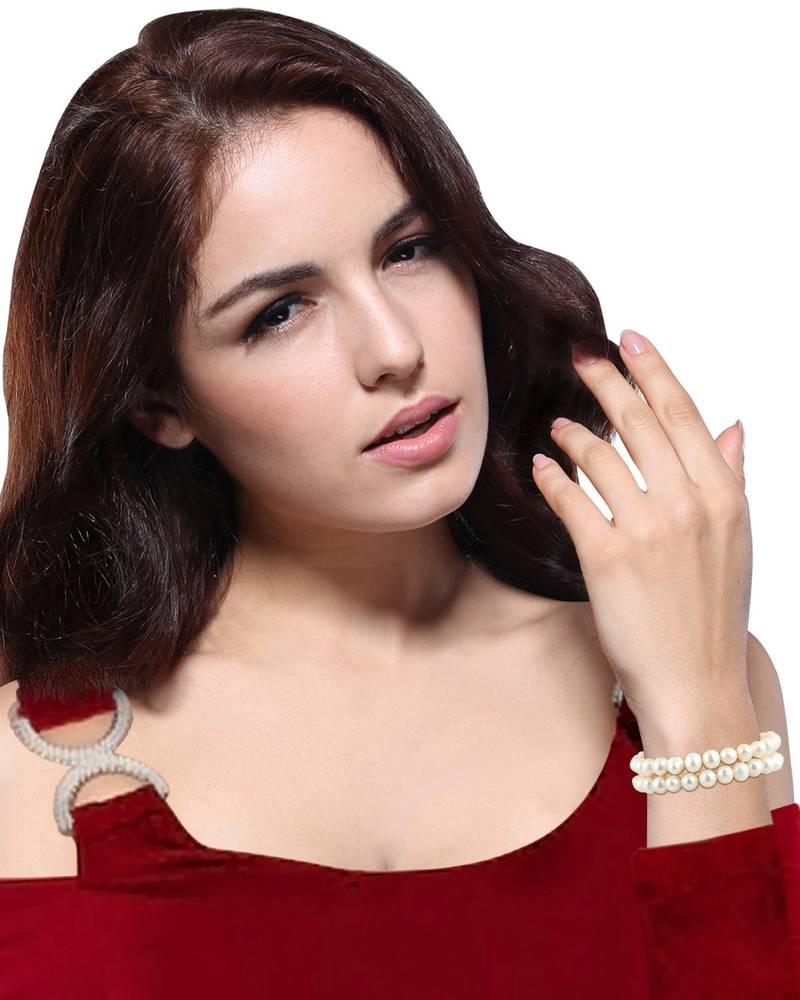 White Fresh Water Pearl Two Strands Bracelet For Women
