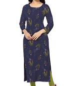 blue printed crepe stitched kurti