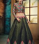 dark and green Printed silk lehenga with choli