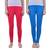 Red and Ink Blue plain Cotton leggings-combo