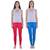 Red and Ink Blue plain Cotton leggings-combo
