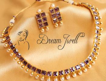 Lovely Designer Purple Polki Necklace Set 1