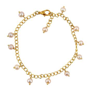 White Freshwater Pearl And Golden Metal Chain Bracelet With Extension 1