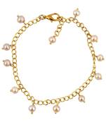 White Freshwater Pearl And Golden Metal Chain Bracelet With Extension
