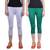 White and Pak Green plain Cotton capris-3-4-pants